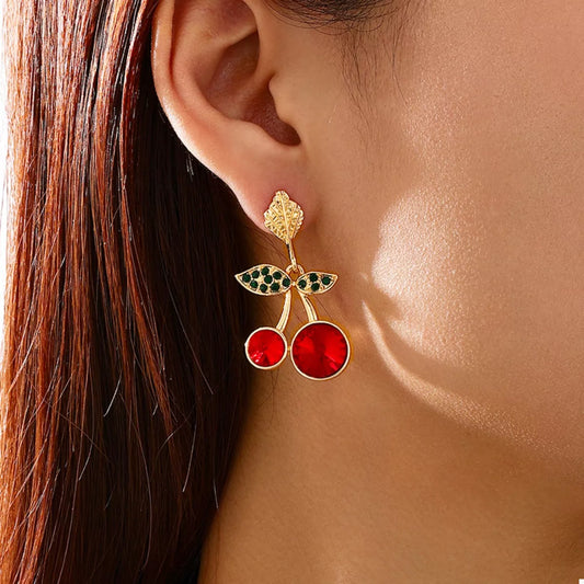 18K Gold-Plated Cherry Drop Earrings - Thalia Chic