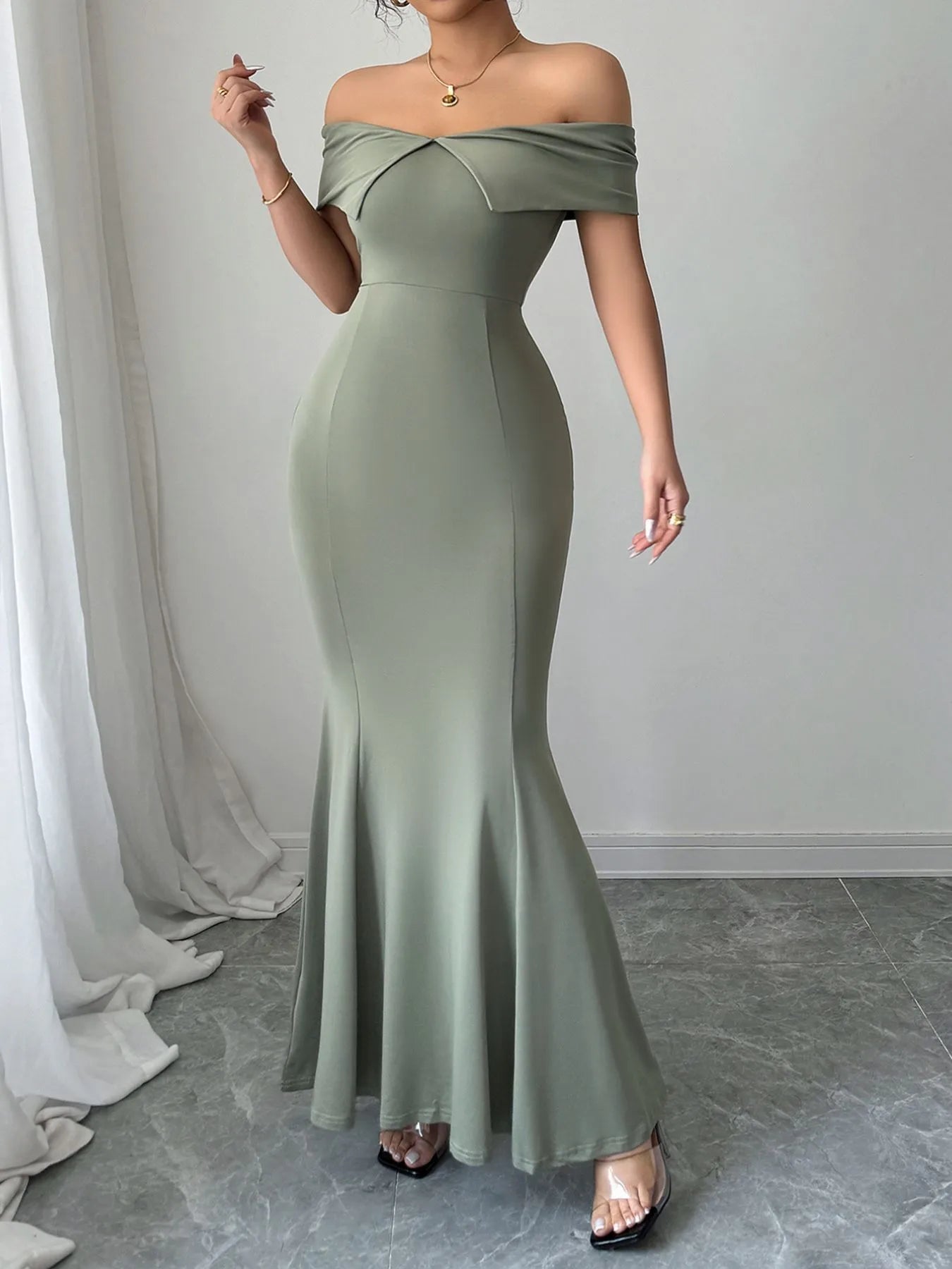 Off-Shoulder Mermaid Maxi Dress - Thalia Chic