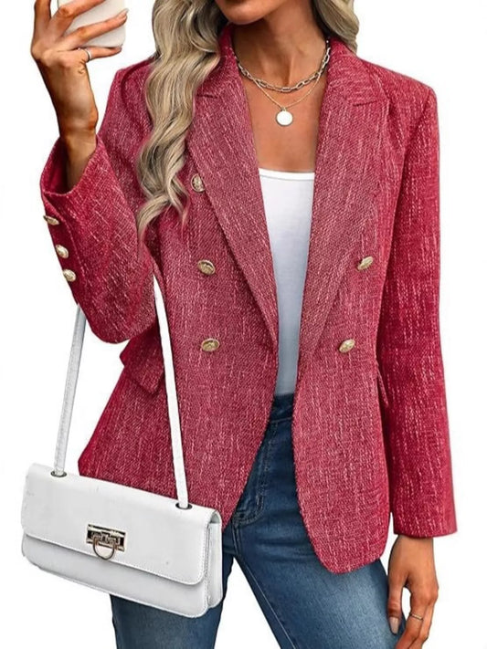 Double-Breasted Lapel Collar Blazer - Thalia Chic