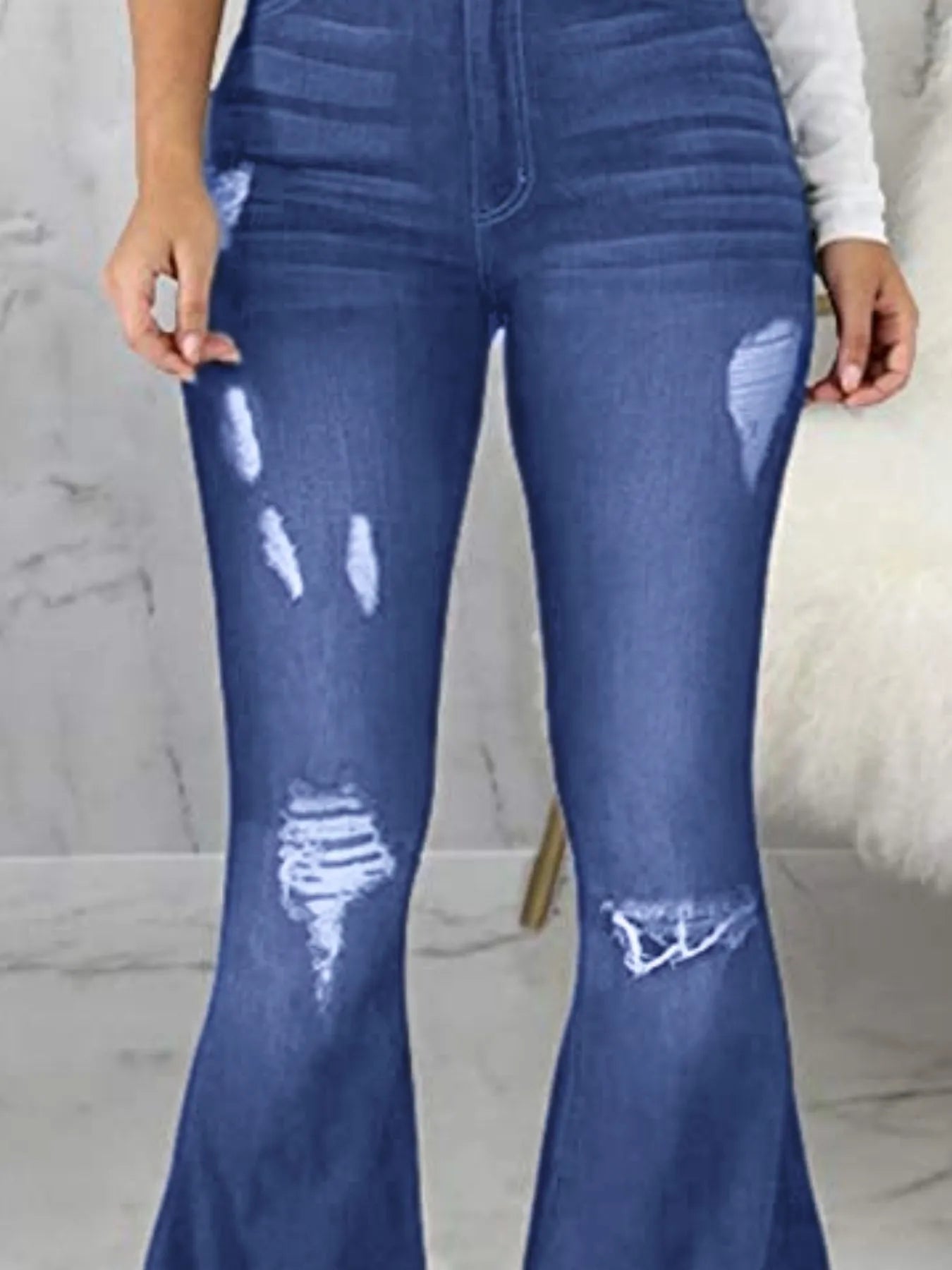 Full Size Distressed Raw Hem Flare Jeans Plus Size - Thalia Chic