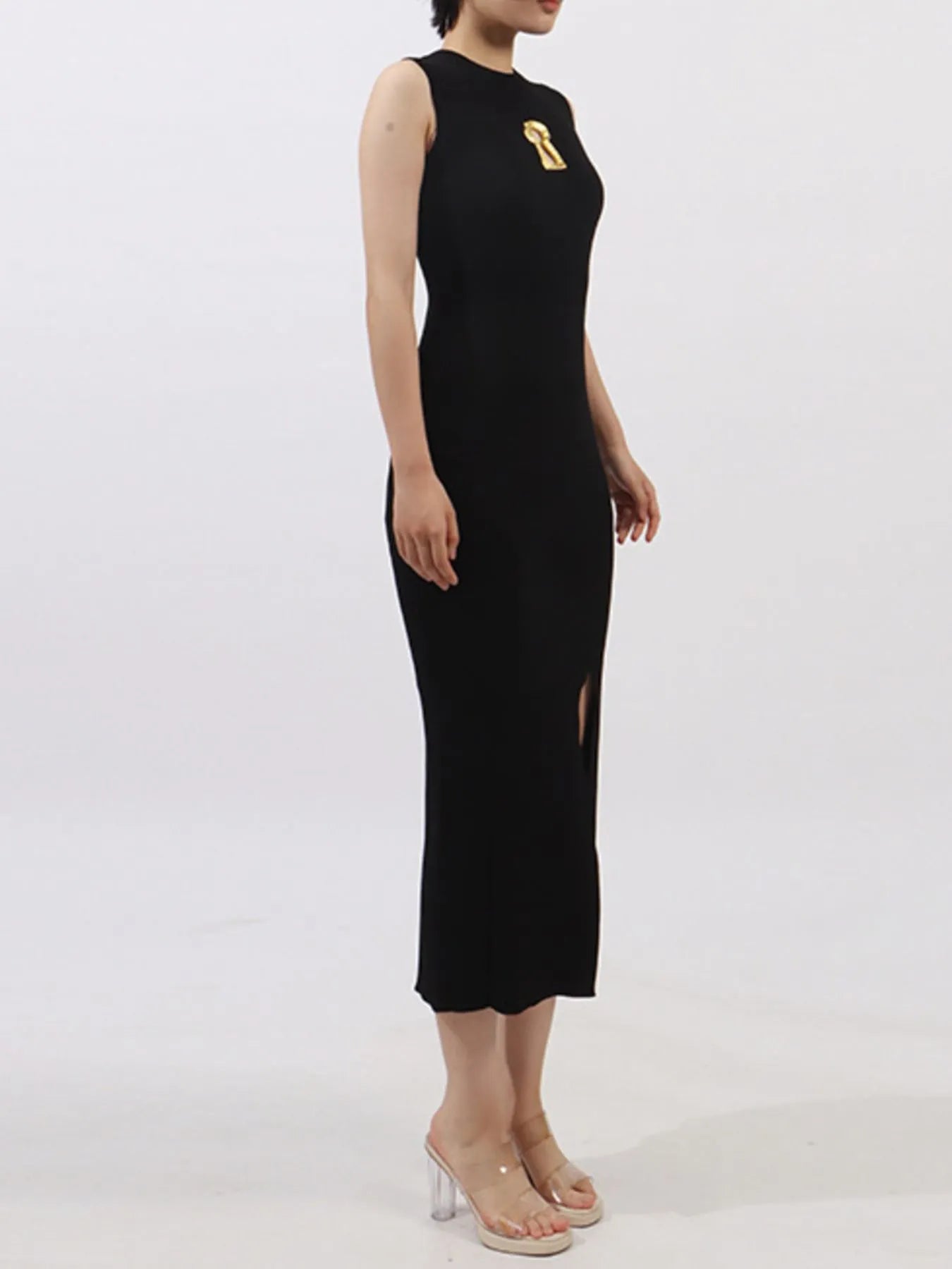 Slit Round Neck Sleeveless Dress - Thalia Chic