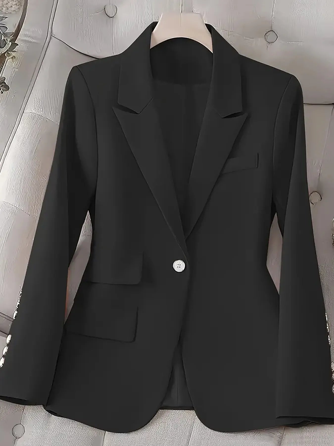 Single-Button Long Sleeve Blazer - Thalia Chic