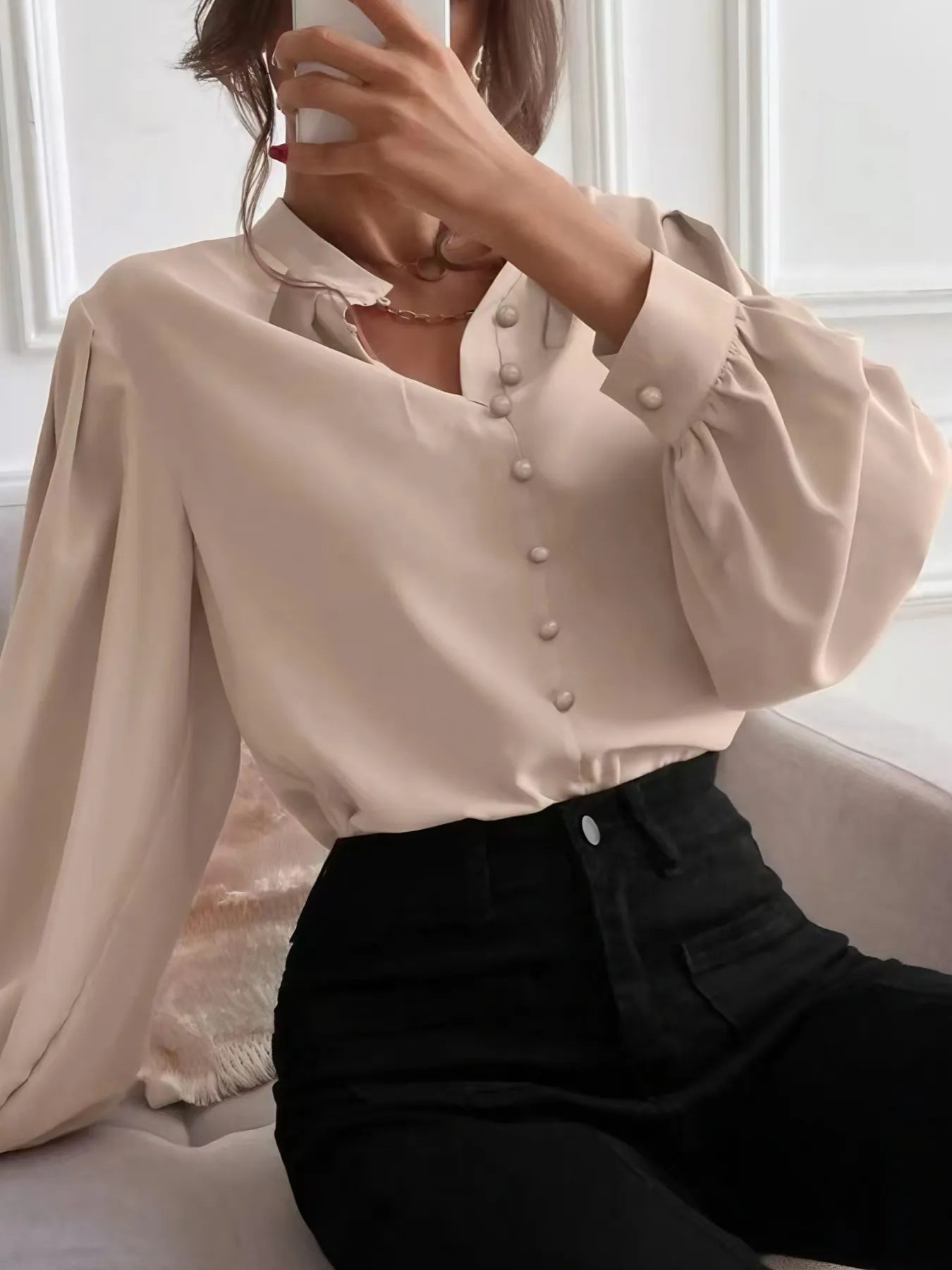 Button Up Long Sleeve Shirt - Thalia Chic