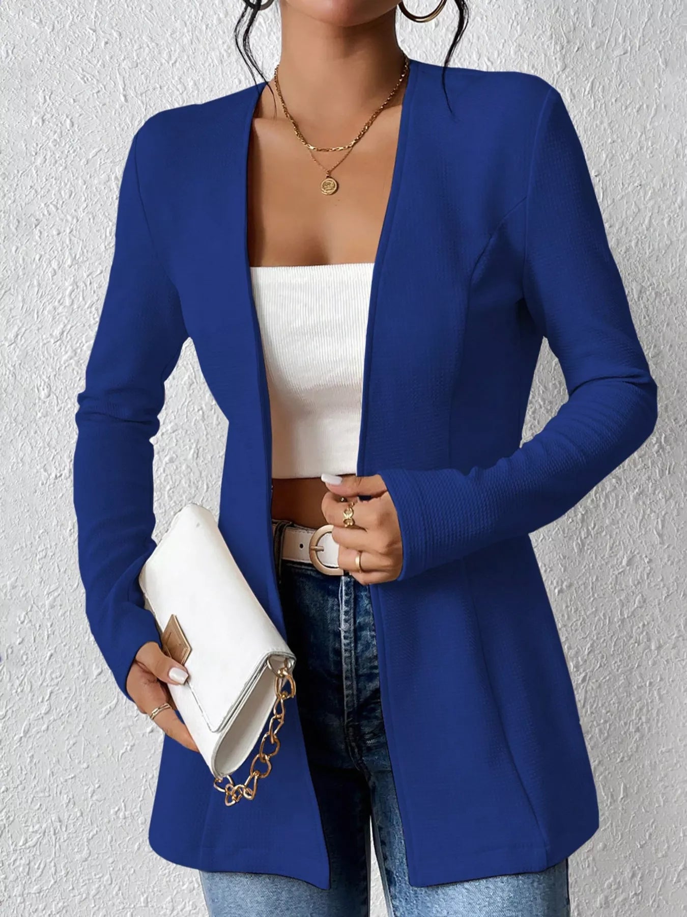 One Button Long Sleeve Blazer - Thalia Chic