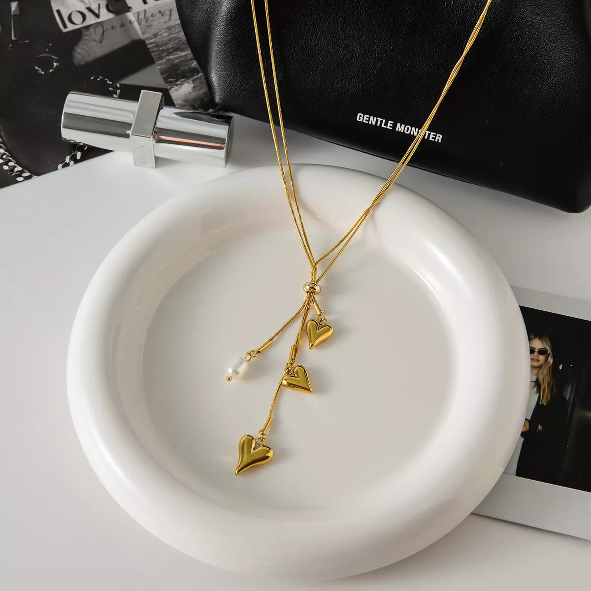 18K Gold-Plated Double Layered Heart Necklace - Thalia Chic