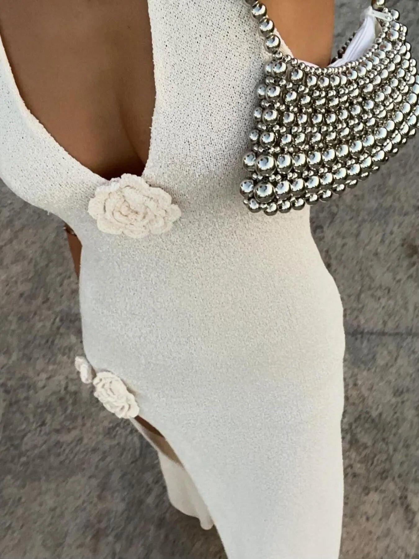 Flower Split Halter Neck Maxi Dress - Thalia Chic