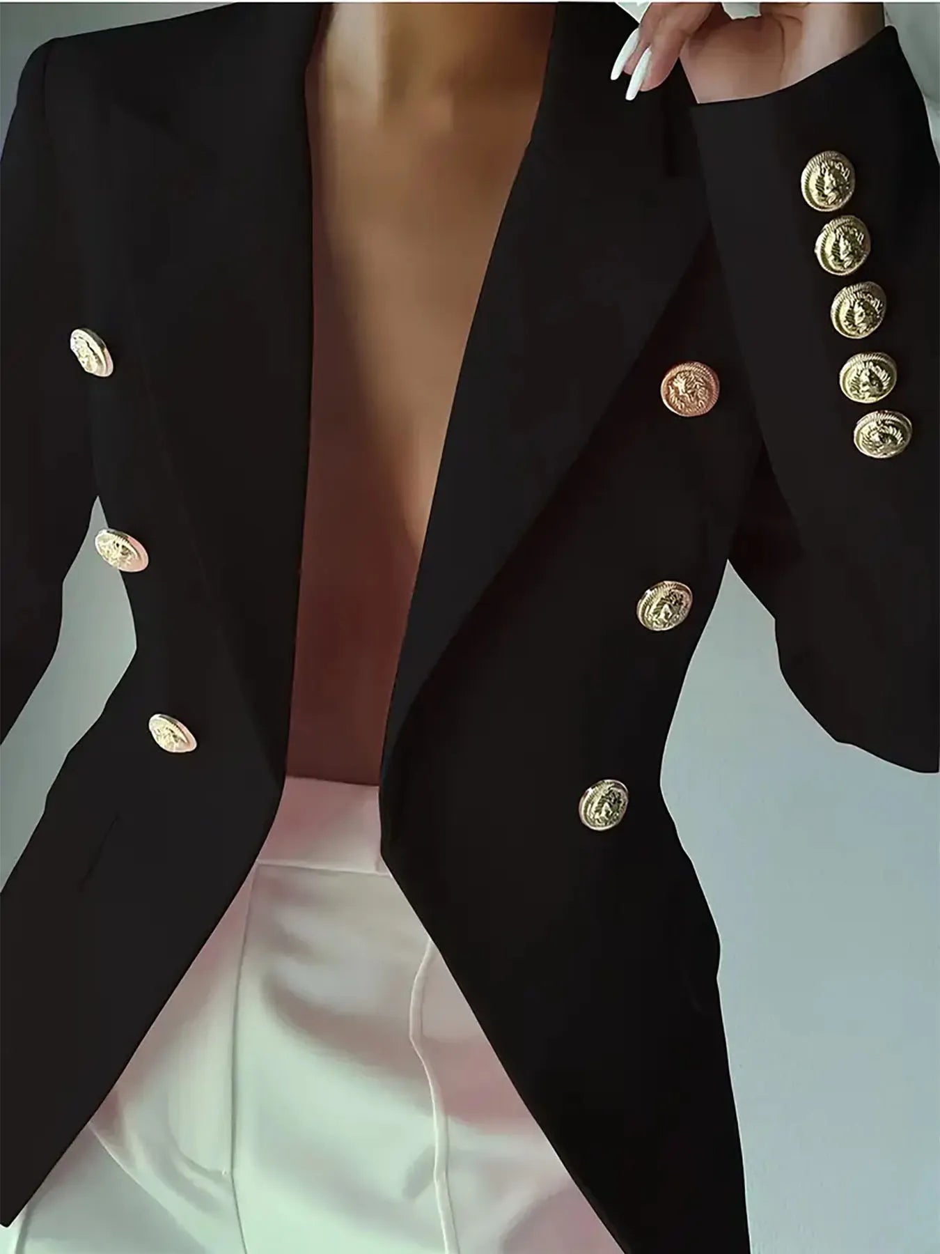 Decor Button Lapel Collar Blazer - Thalia Chic