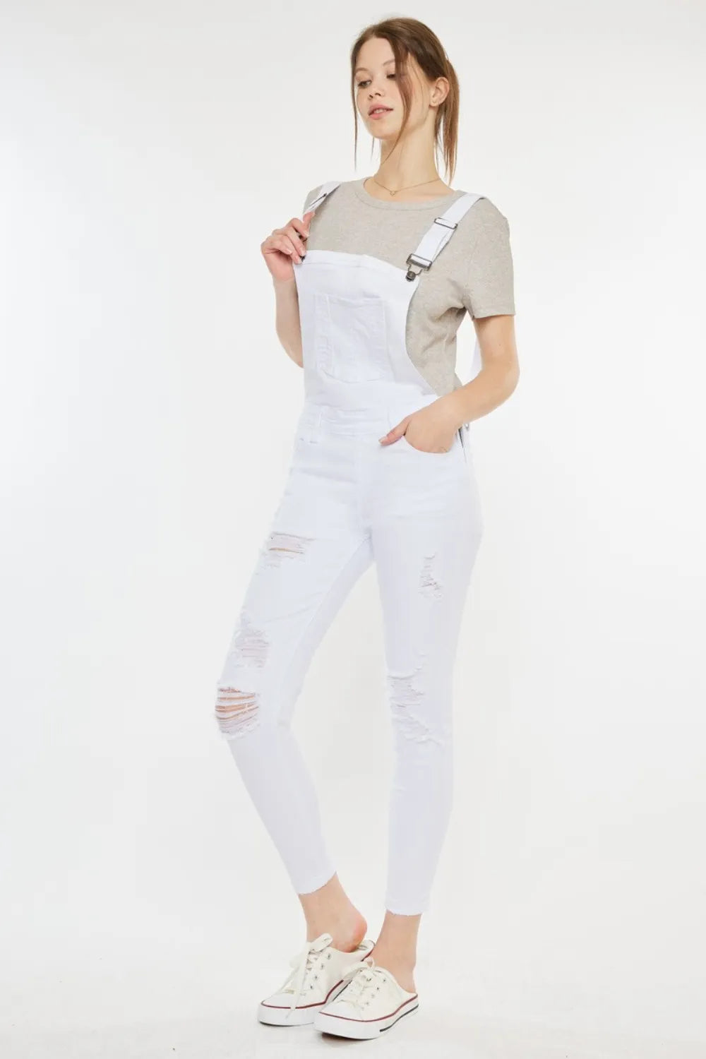 Kancan Distressed Skinny Denim Overalls - Thalia Chic