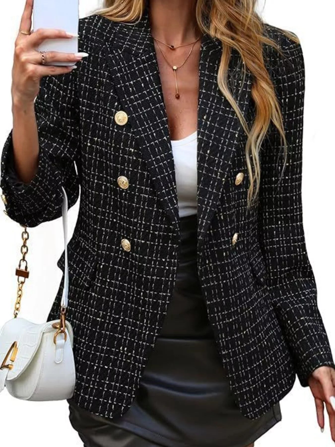 Double-Breasted Lapel Collar Blazer - Thalia Chic