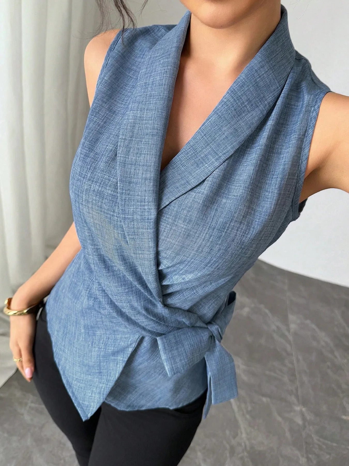 Sleeveless Tied Surplice Top - Thalia Chic