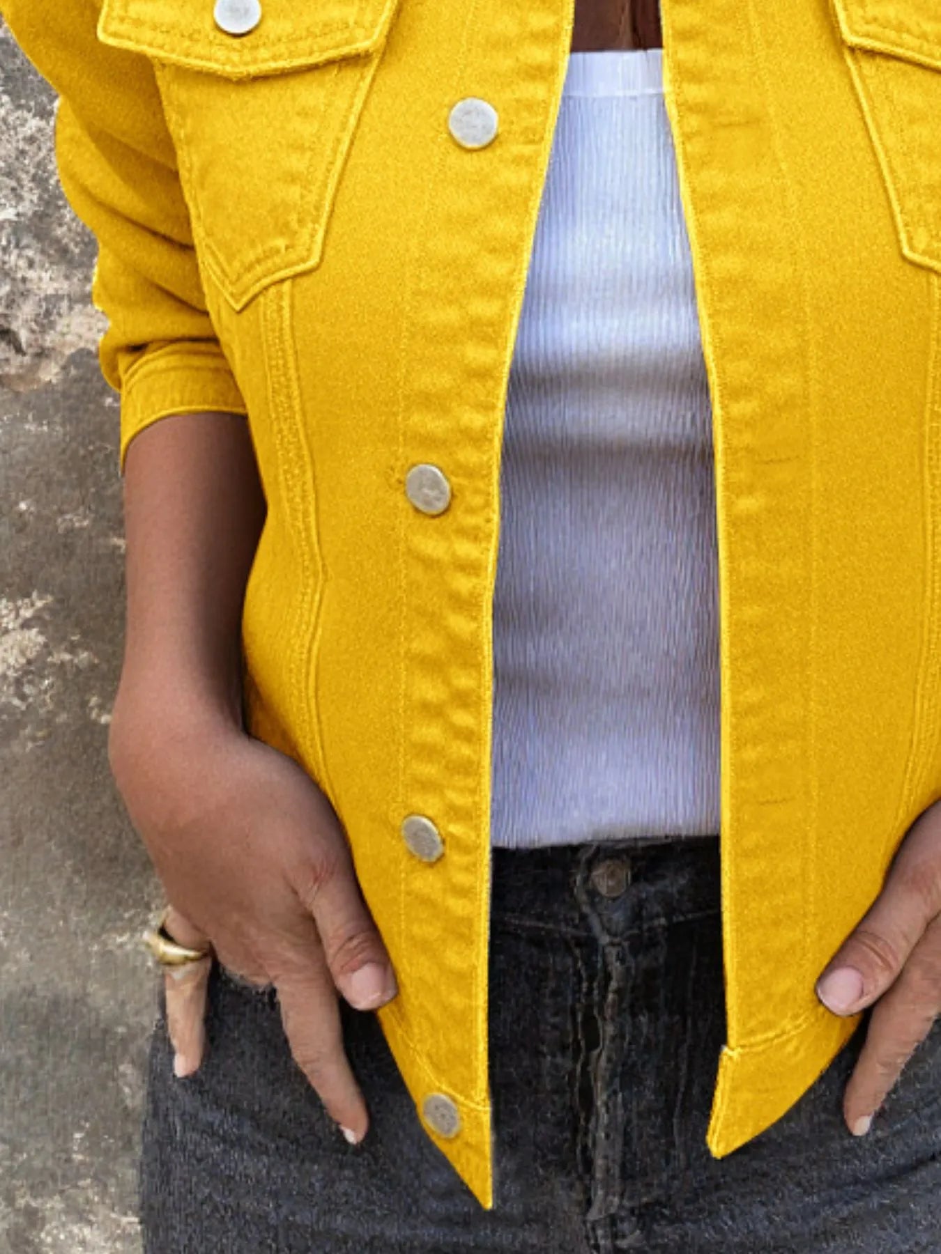 Button Front Closure Denim Jacket - Thalia Chic