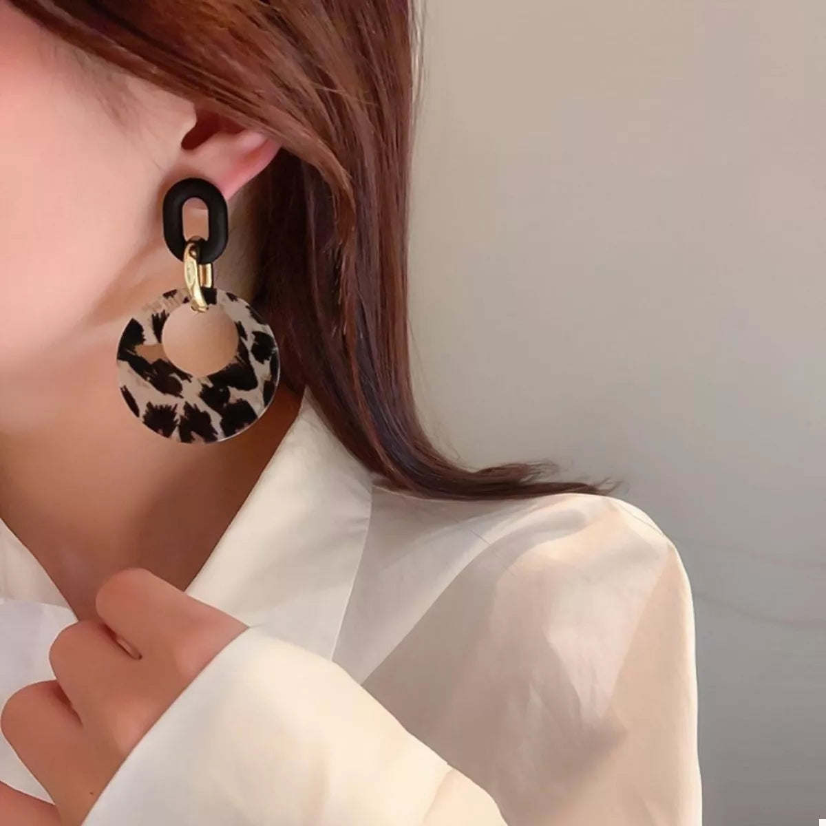 Printed Circle Dangle Earrings - Thalia Chic