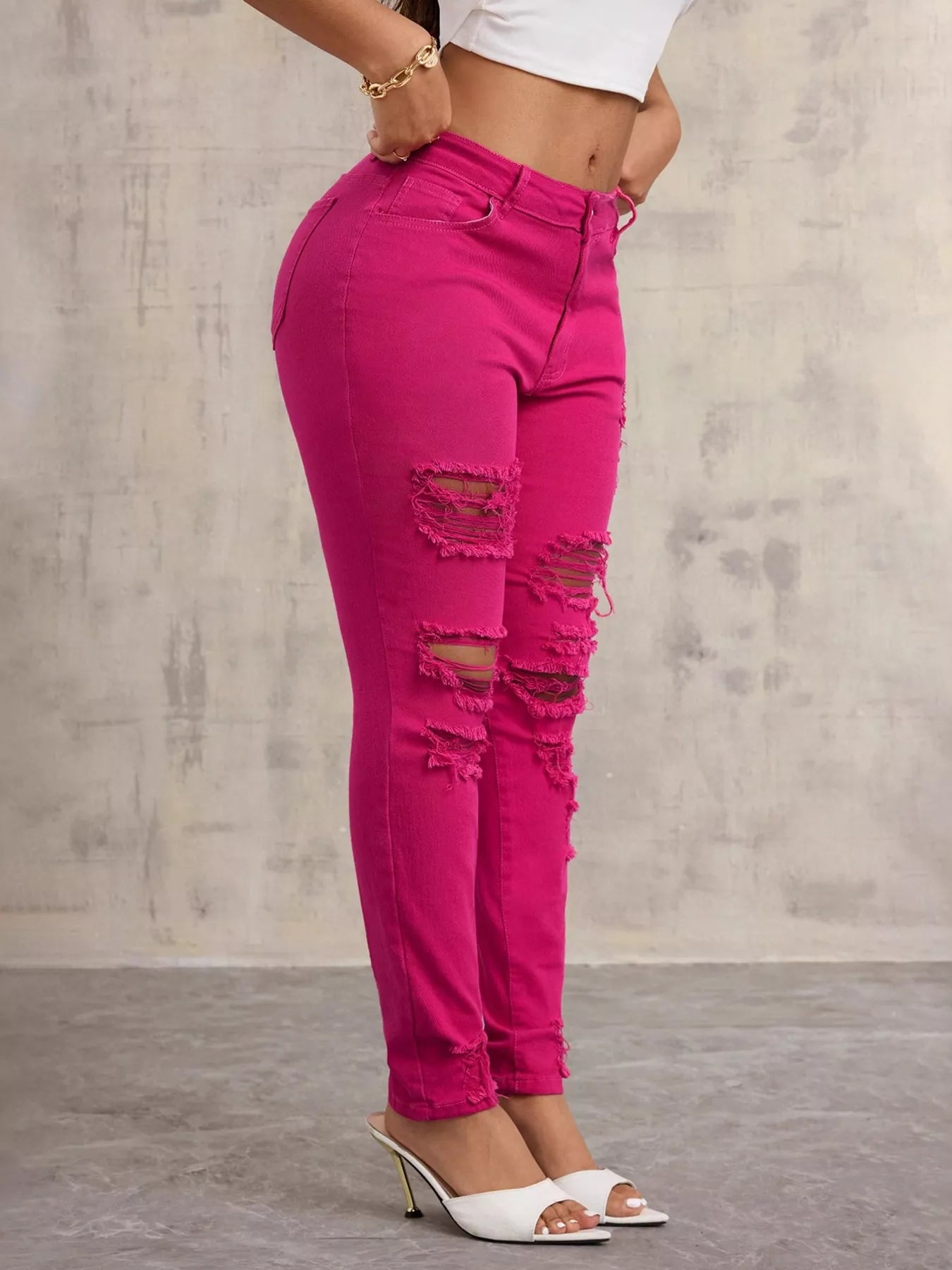 High-Waisted Distressed Skinny Jeans - Thalia Chic