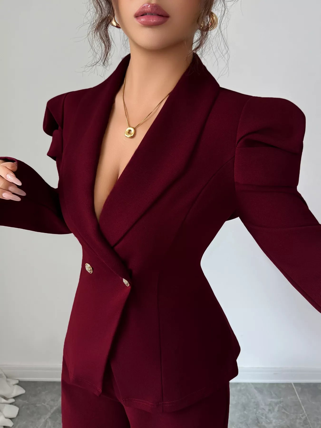 Double-Breasted Blazer and Pants Suit Set - Thalia Chic