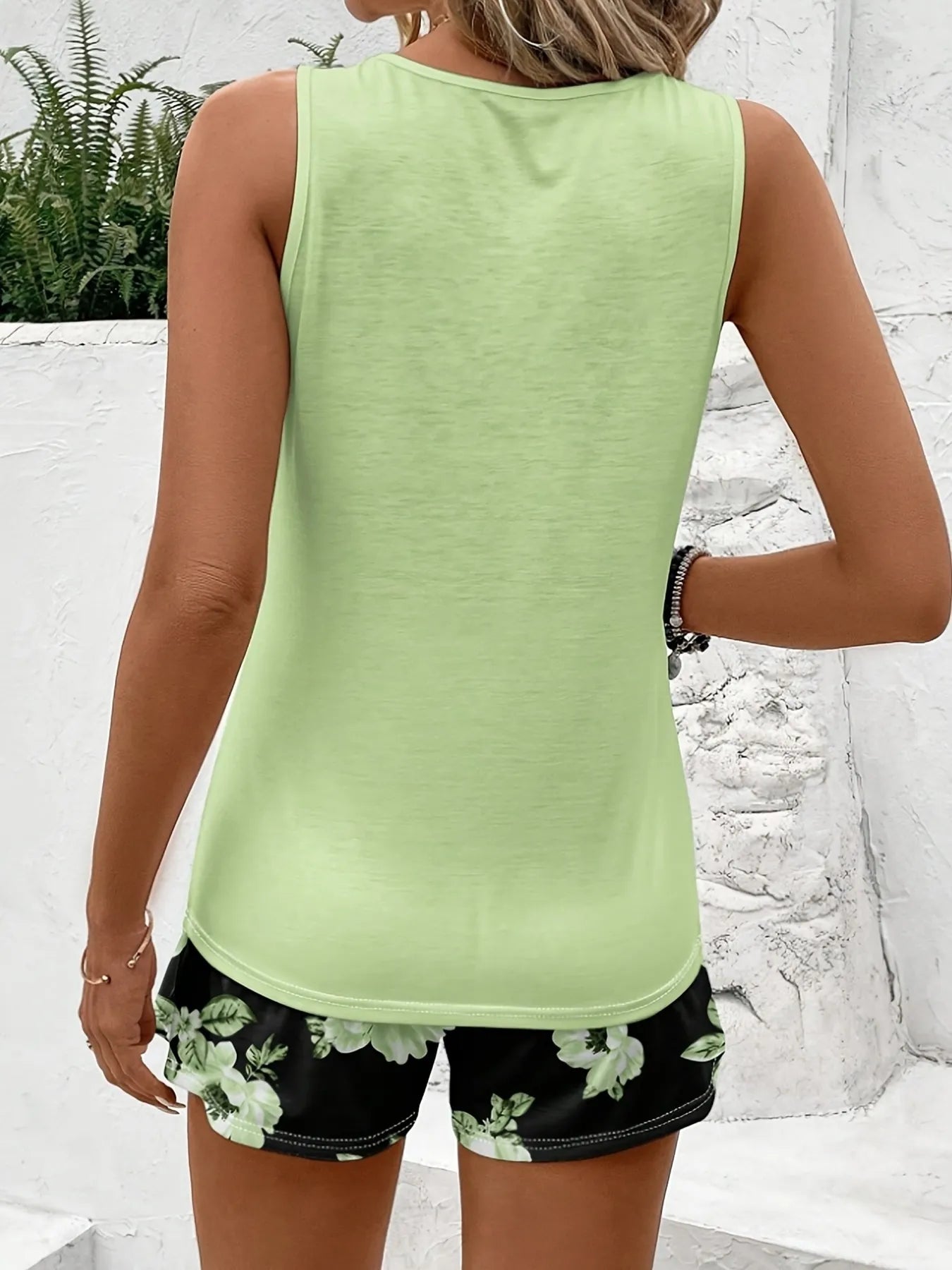 Round Neck Tank and Shorts Set - Thalia Chic