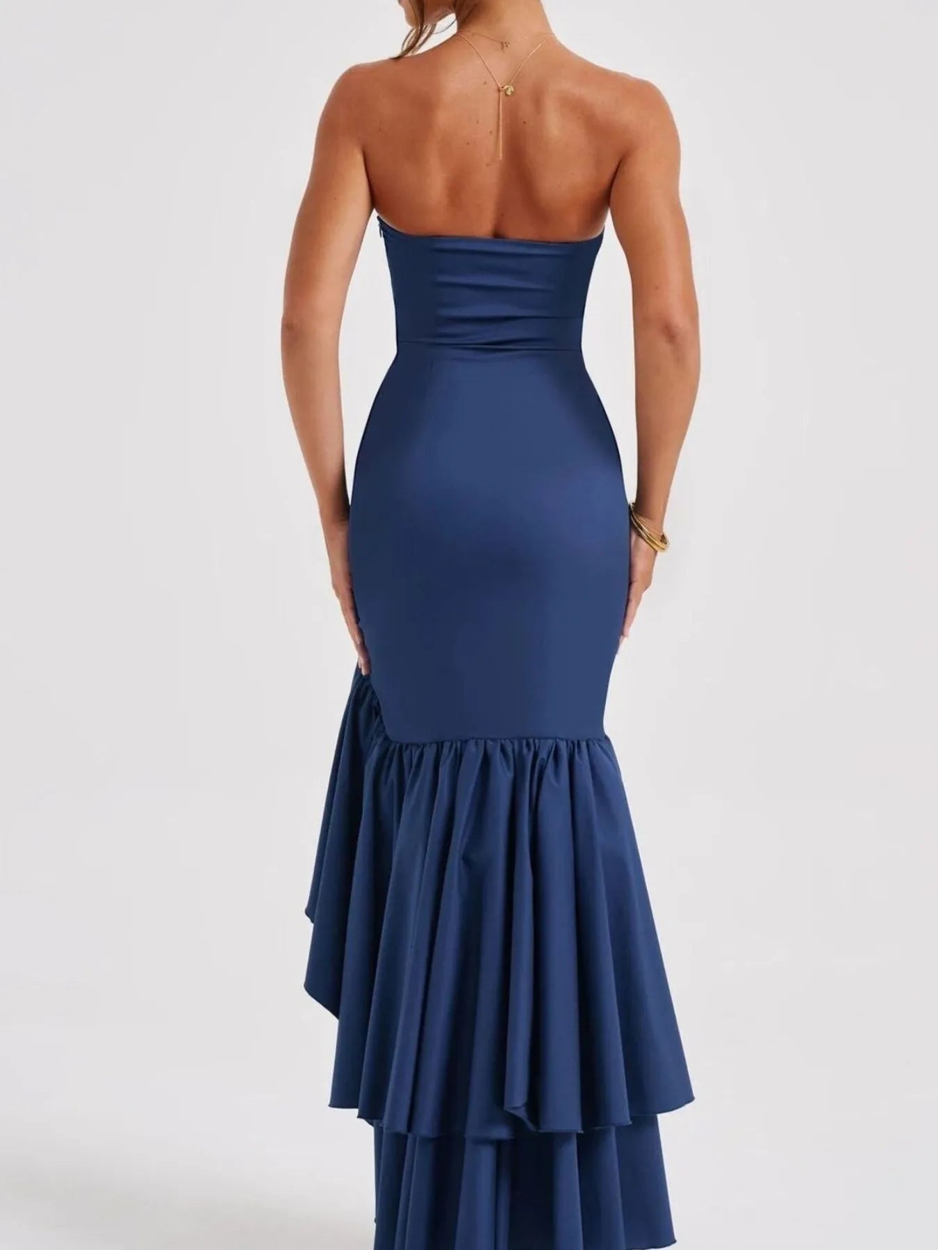 Strapless Ruffle High-Low Bodycon Dress - Thalia Chic