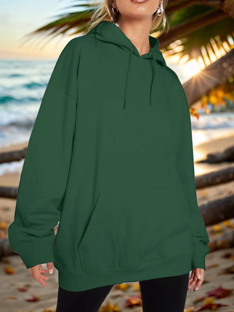 Drawstring Dropped Shoulder Hoodie - Thalia Chic