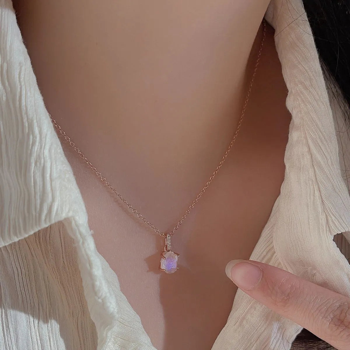 Moonstone 925 Sterling Silver Necklace - Thalia Chic