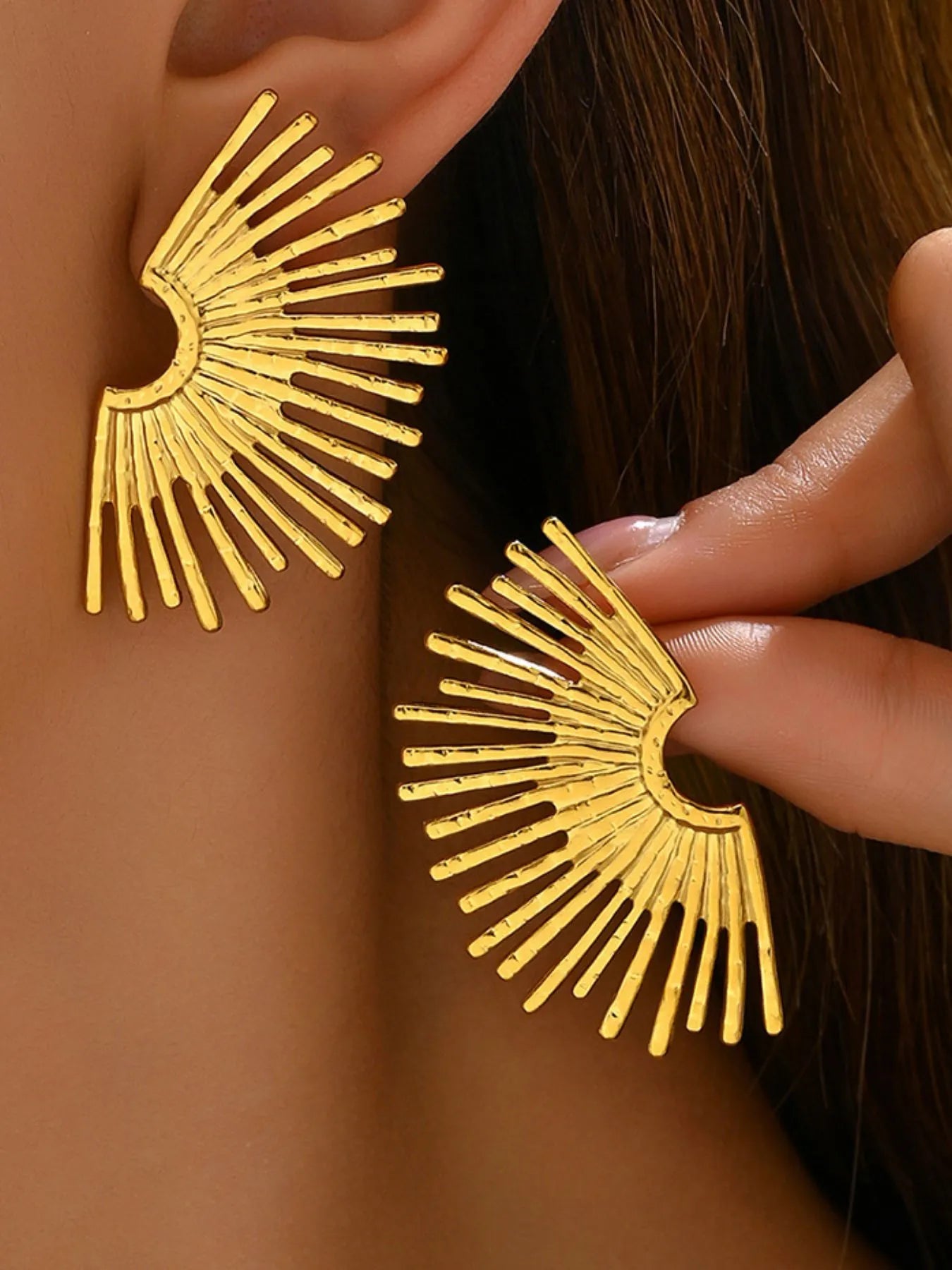18K Gold-Plated Stainless Steel Sunburst Earrings - Thalia Chic