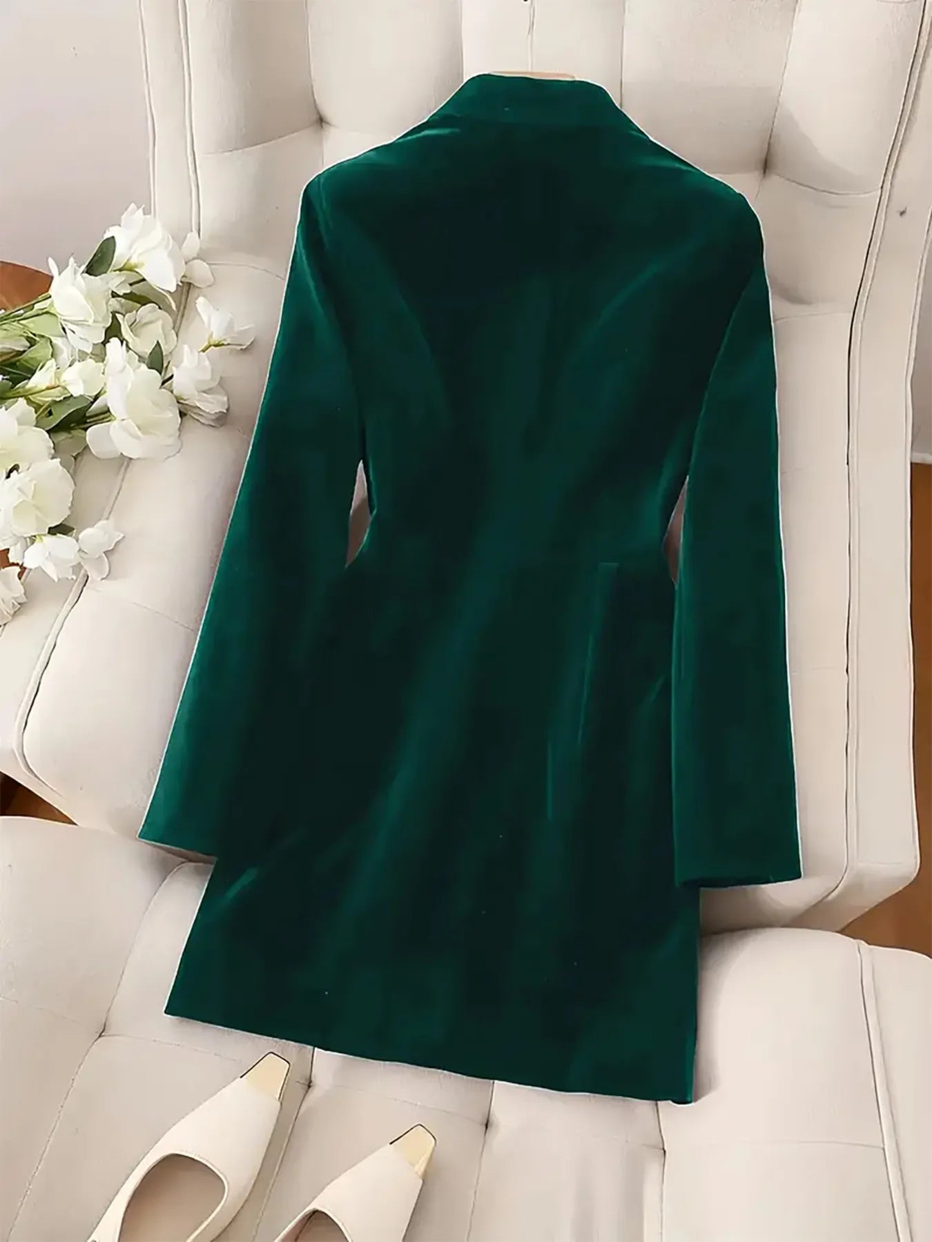 Velvet Double-Breasted Blazer Dress - Thalia Chic