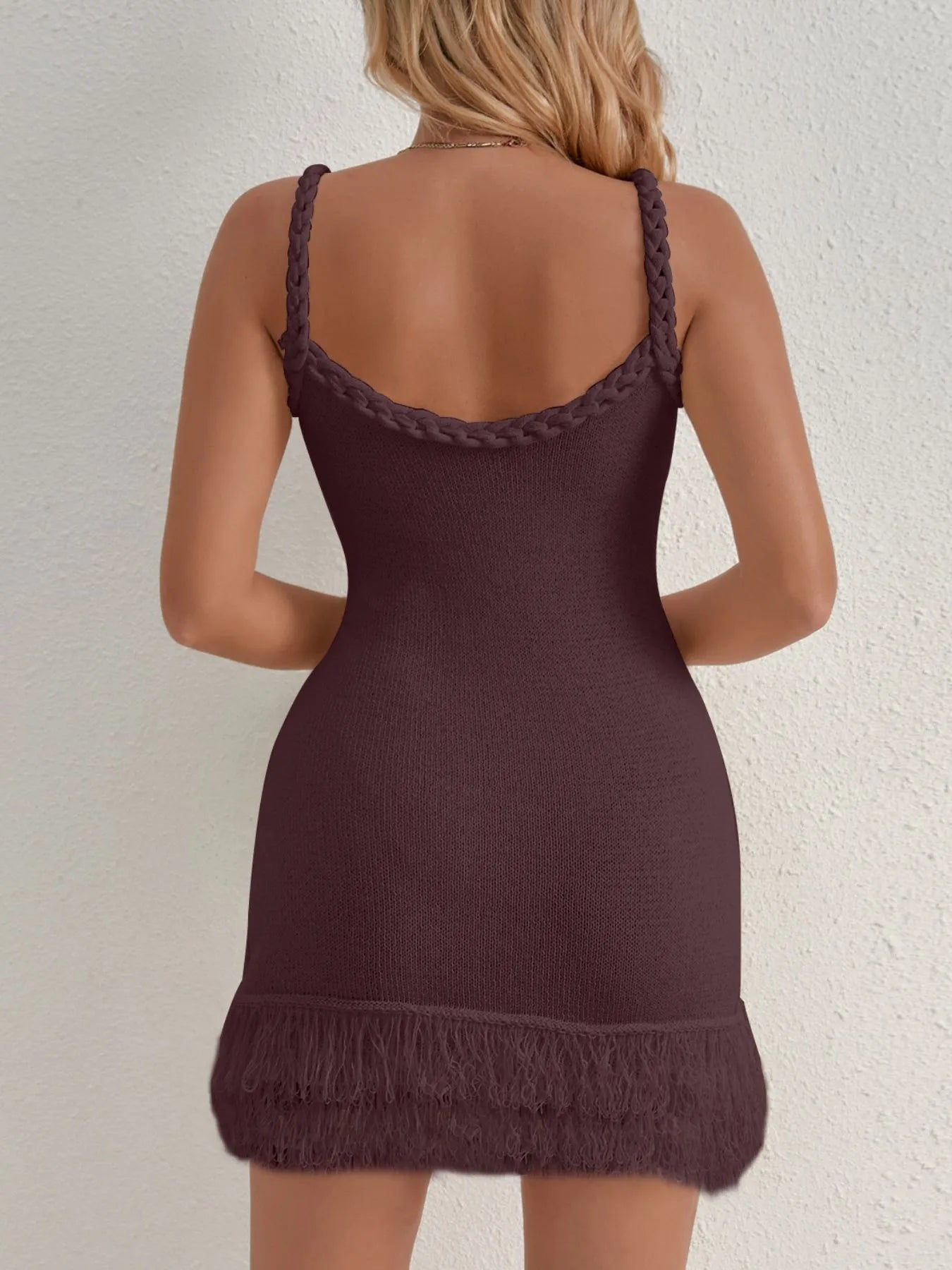 Fringe Hem Knit Cami Dress - Thalia Chic