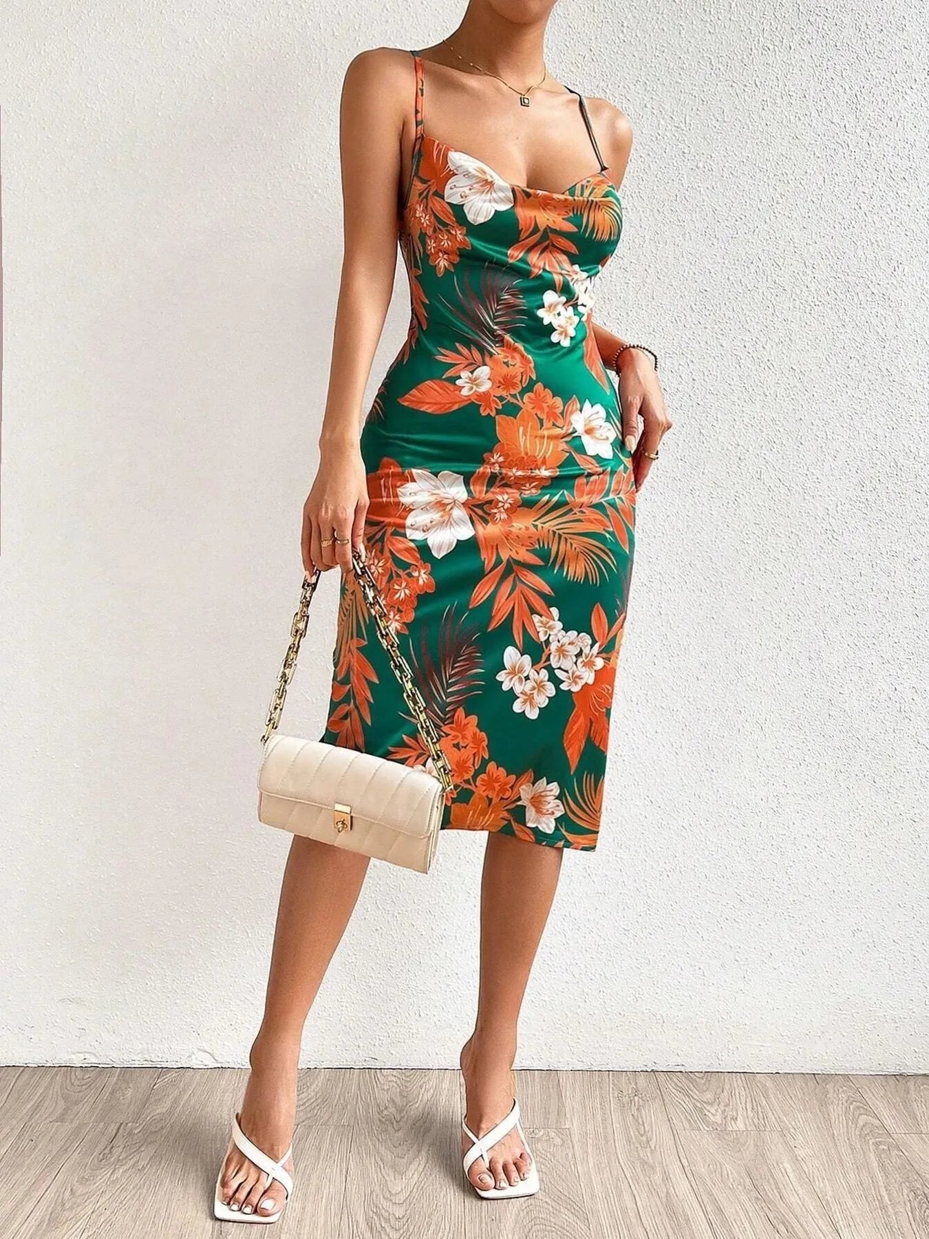 Crisscross Back Floral Print Bodycon Dress - Thalia Chic