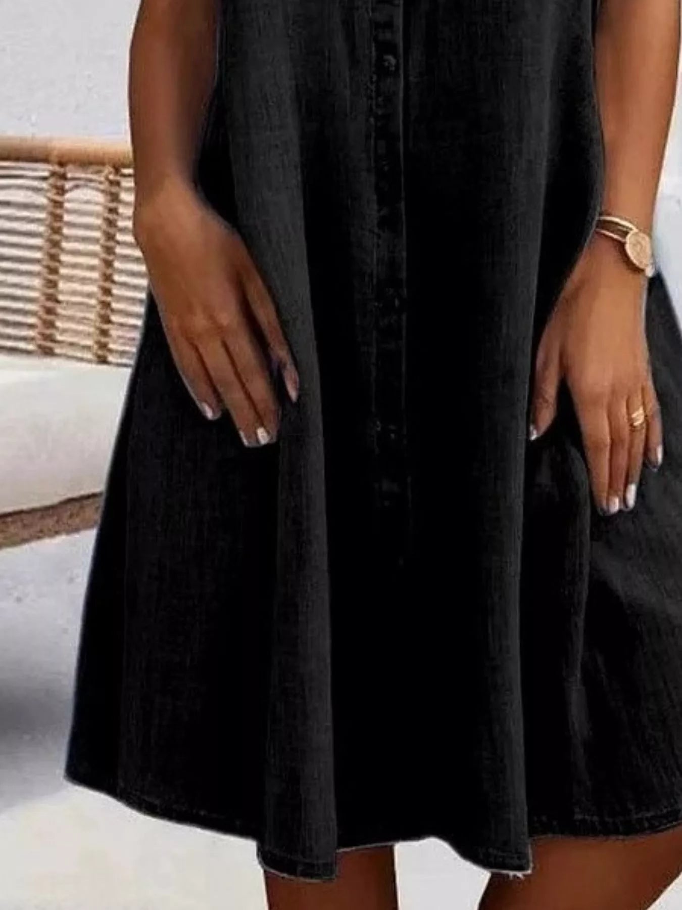 Full Size Button-Front Short Sleeve Denim Dress Plus Size - Thalia Chic