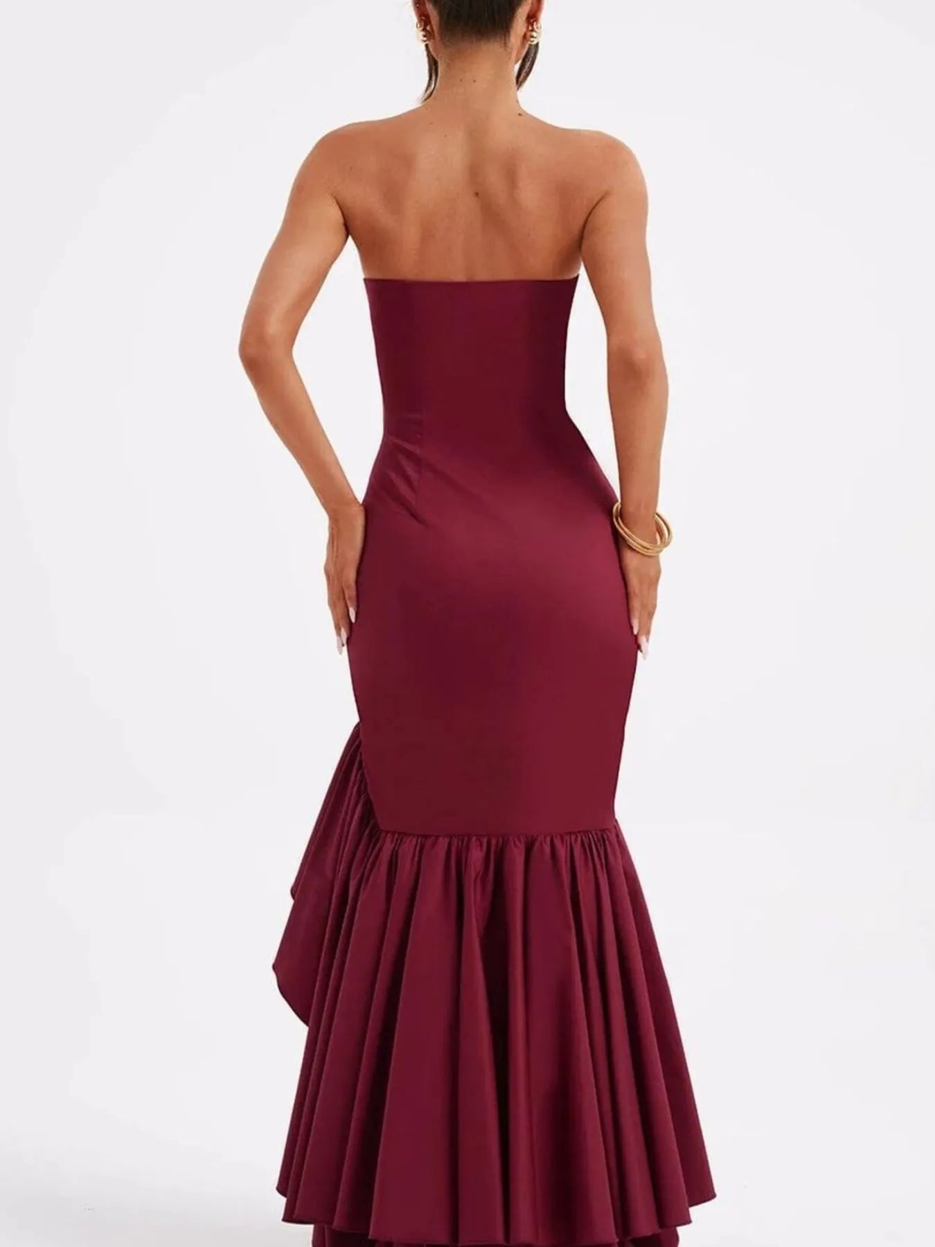 Strapless Ruffle High-Low Bodycon Dress - Thalia Chic