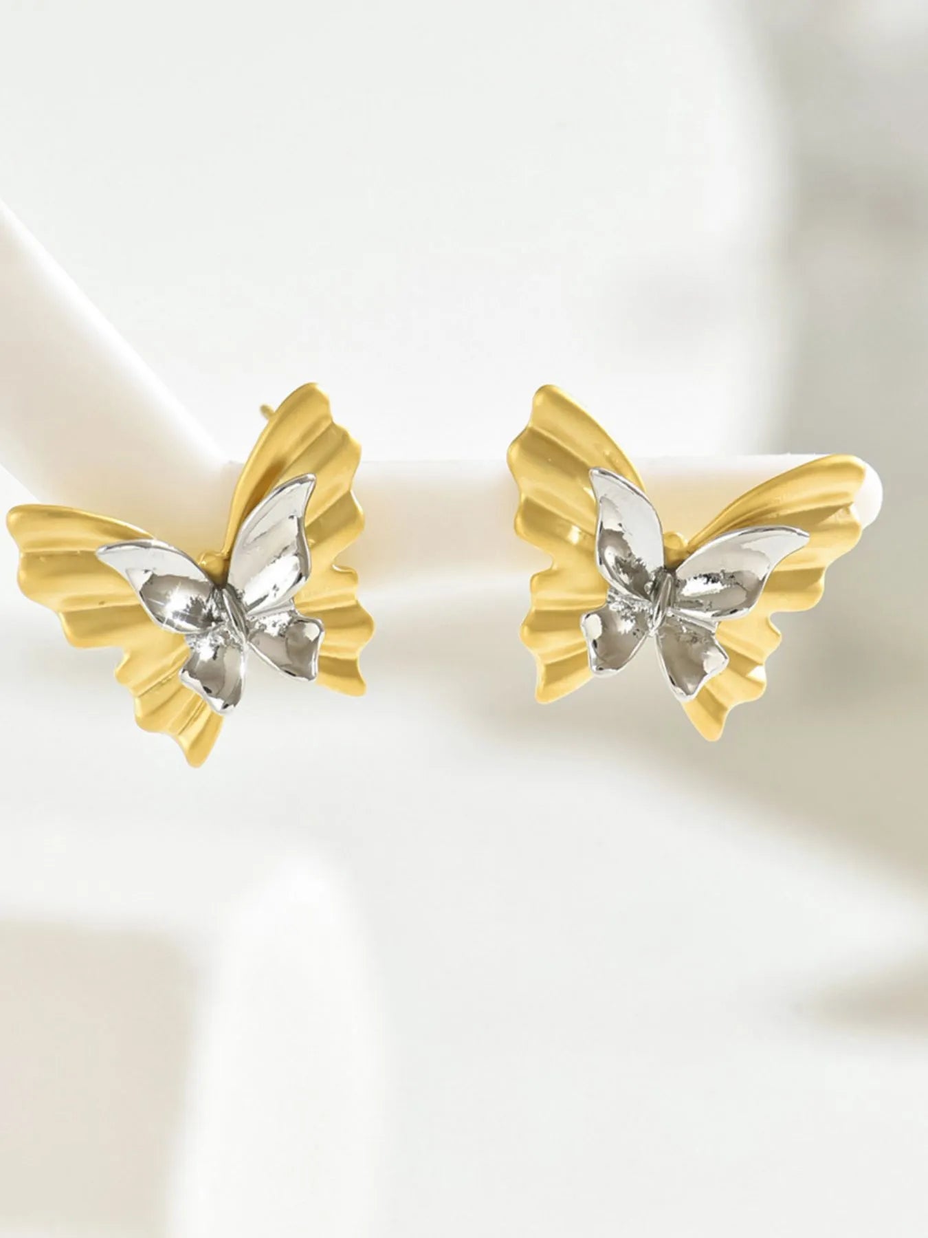 Two-Tone Stainless Steel Butterfly Earrings - Thalia Chic