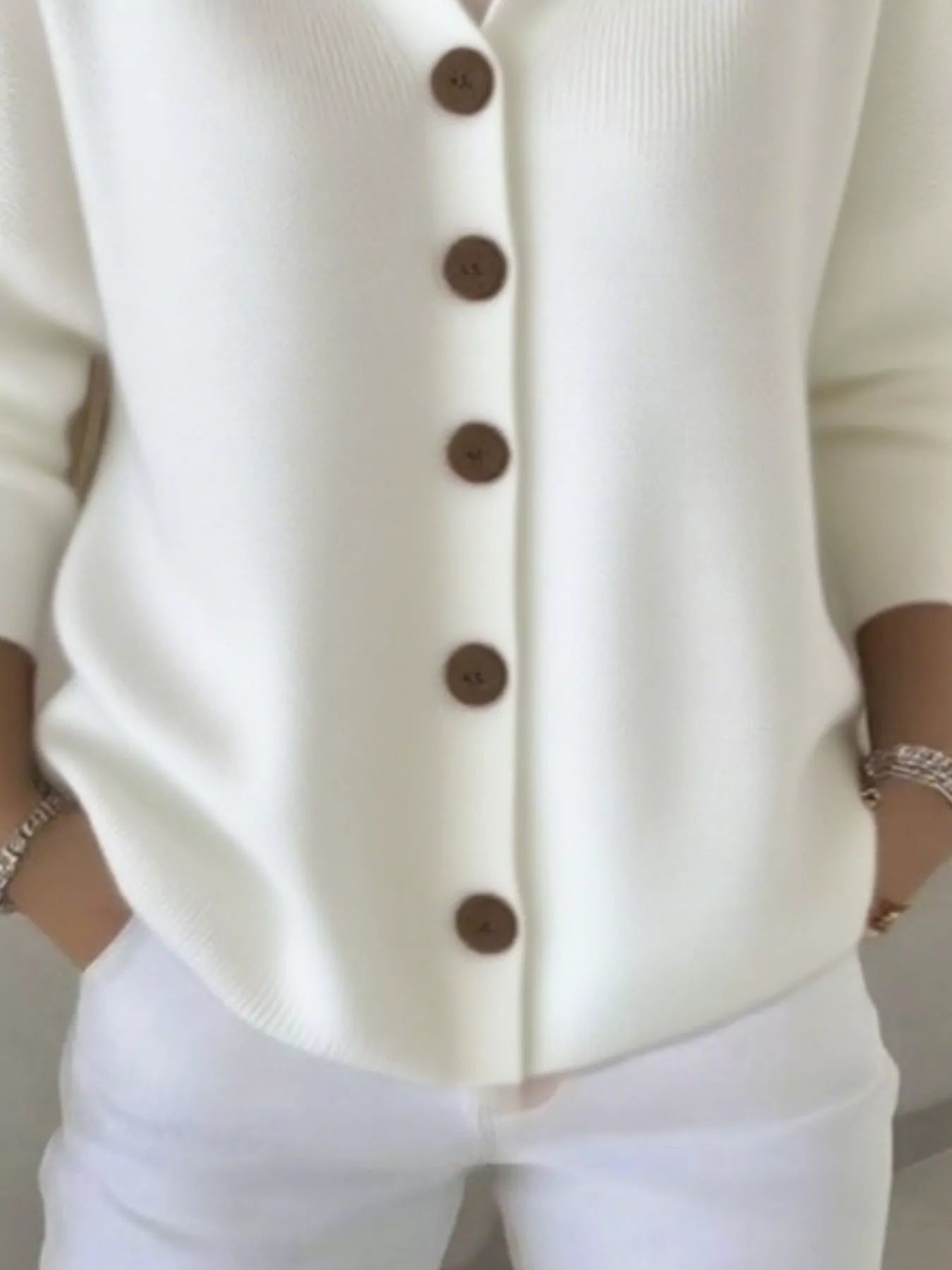 Full Size Button Up Long Sleeve Cardigan Plus Size - Thalia Chic