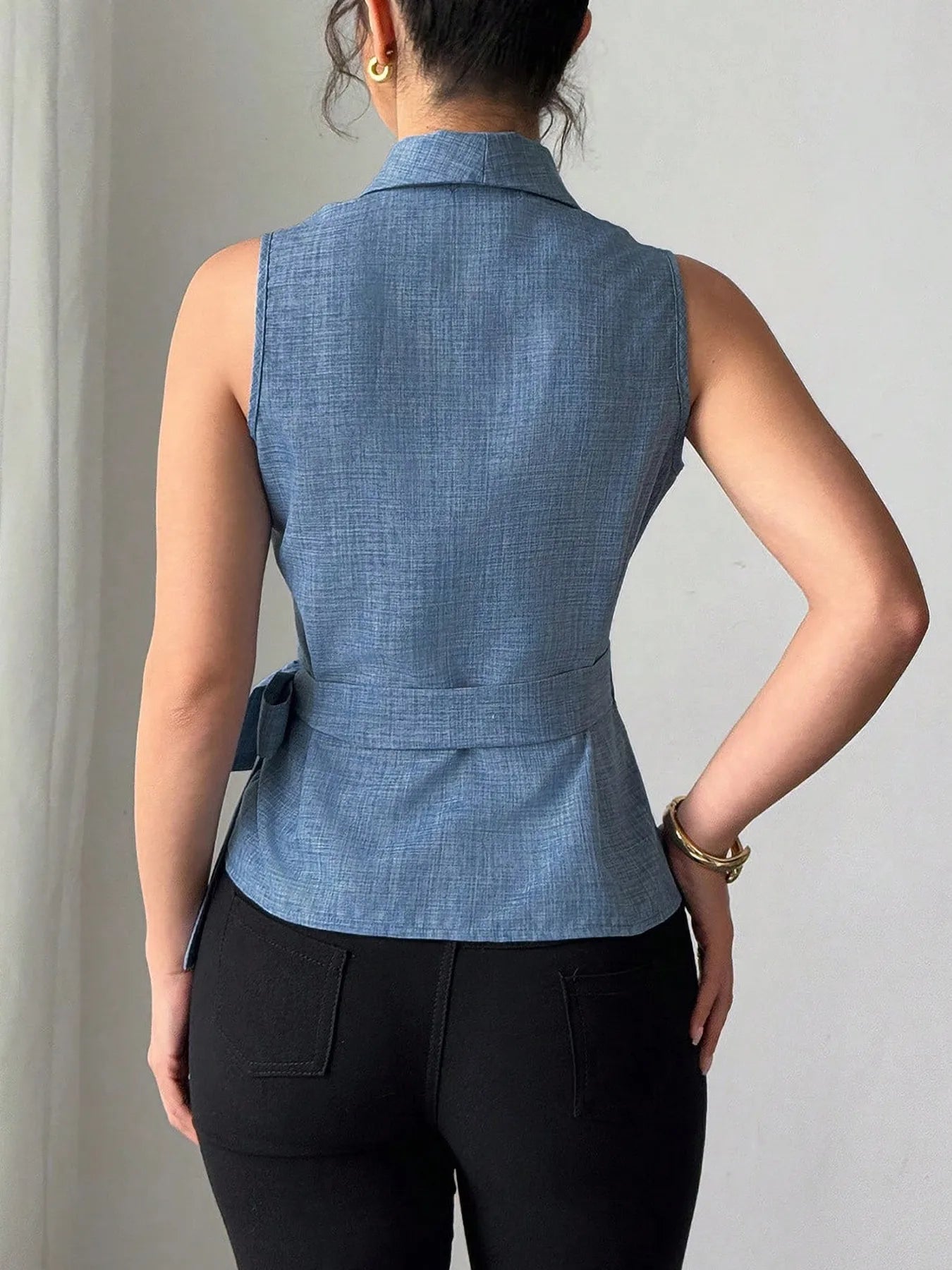 Sleeveless Tied Surplice Top - Thalia Chic